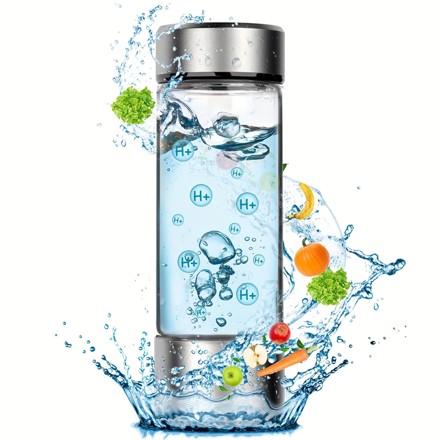 Portable USB Hydrogen Water Bottle & Ion Infuser - Glass Alkaline Antioxidant-Rich Water Generator for Travel, Home, Office - Enhances Flavor & Nutrient-Rich Hydration (Not for Purified Water), Antioxidant Water | Metallic Fi